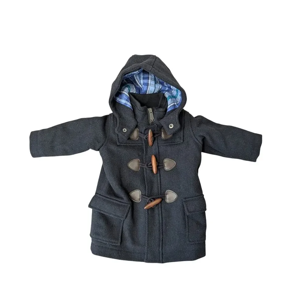 Kitestrings by Hartstrings Girls Navy Wool Blend Hooded Duffle Coat Jacket 18M